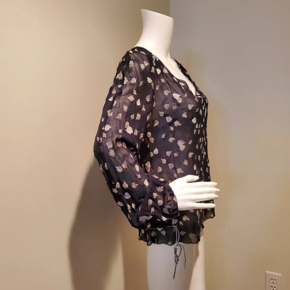 Rebecca Taylor Silk Leaf Print Blouse Black White 8 - Picture 3 of 4